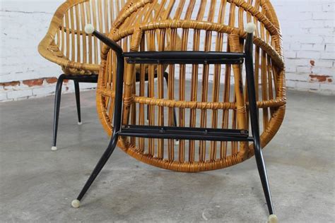 Pair Of Mid Century Modern Rattan Wicker Basket Chairs By Troy Sunshade