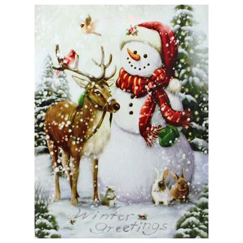 Led Lighted Snowman And Reindeer Christmas Canvas Wall Art 1575 X 11