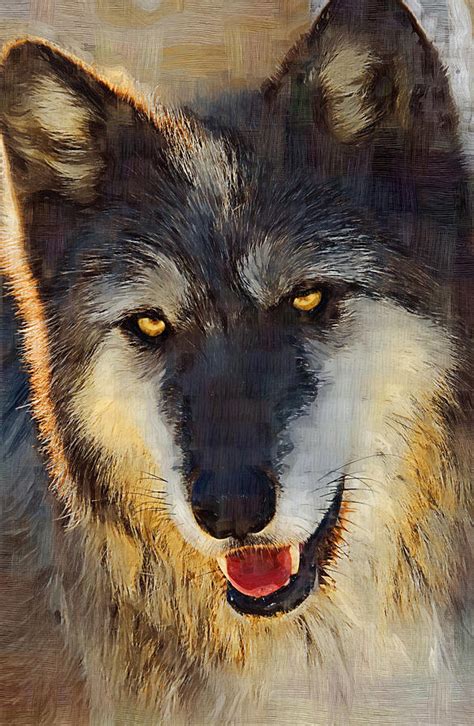 Female Wolf Portrait Painting By Clarence Alford