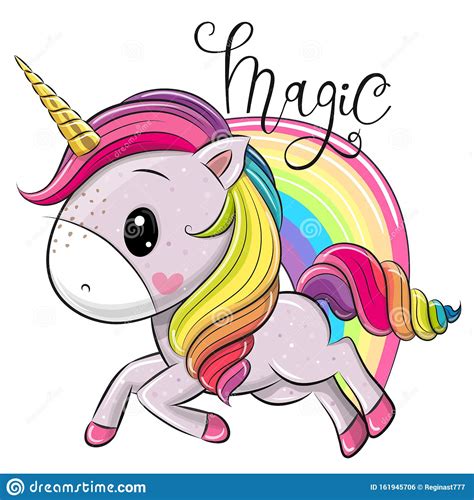 Cartoon Unicorn And A Rainbow Isolated On A White Background Stock