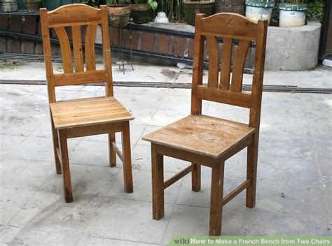 This dining set is composed of a table, 2 chairs, and a bench. How to Make a French Bench from Two Chairs: 14 Steps