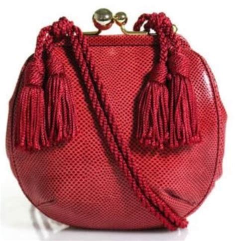 Judith Leiber Bag Snake Karung Skin Red Gold Tone Crossbody Clutch Bag