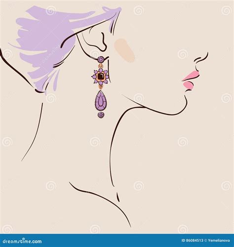 Beautiful Woman Wearing Earrings Stock Vector Illustration Of Glamour
