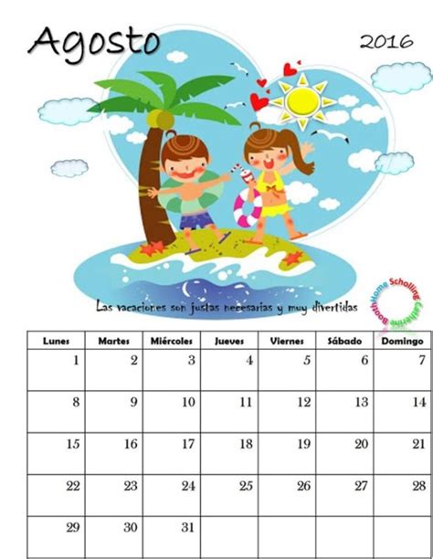 Im谩genes De Calendarios Infantiles De Agosto 2016 Para Imprimir