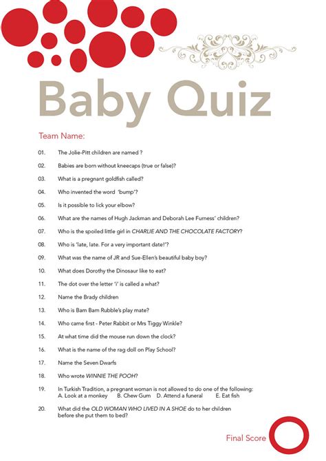 During the shower, give copies of the questions to all the guests, and have them use their imagination to fill in the blanks with what they think mom or dad said in answer to each question. Baby Shower Quiz | I got sick of looking for a fun baby ...