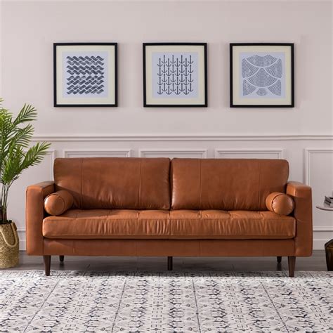 Maklaine Midcentury Modern Leather Sofa In Camel Cymax Business