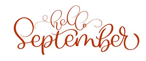 Hello September Red Text On White Background Hand Drawn Calligraphy