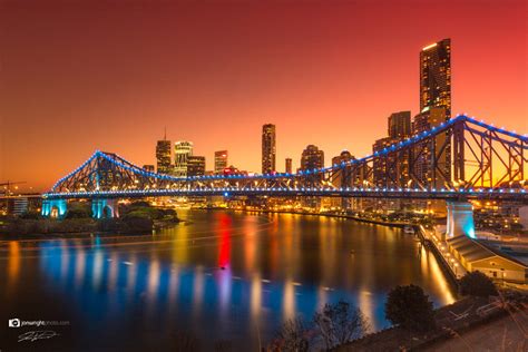 Brisbane City Story Bridge Gold Sunset Artwork Canvas Print Jon