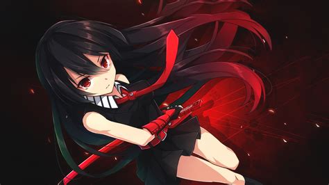 Wallpaper Long Hair Anime Girls Weapon Red Eyes Sword Akame Ga Kill Darkness Computer