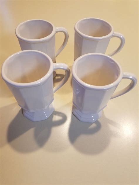 Pfaltzgraff Heritage White Set 4 Pedestal Cups Mugs Stoneware White