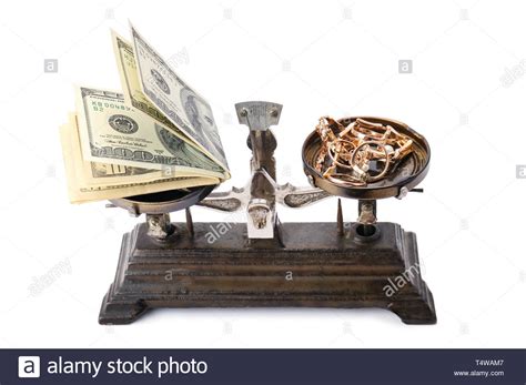 Scales Money And Gold Isolated On White Background Stock Photo Alamy