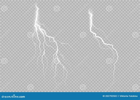 Realistic Collection With Lightning Thunderstorm On Transparent