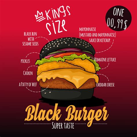 Infographie Black Burger Ingredients Poster 581190 Art Vectoriel Chez