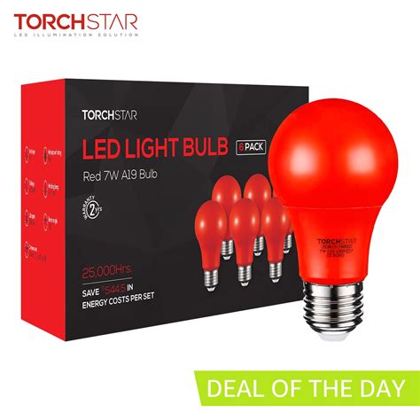 Torchstar Red Led A19 Colored Light Bulb 7w Medium E27 Base Pack Of