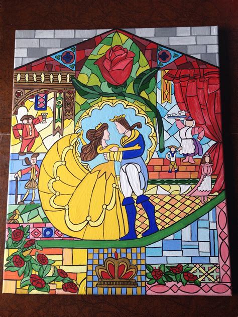 Beauty and the beast canvas painting disney belle stained ... Hand painted canvas of disney's stich.
