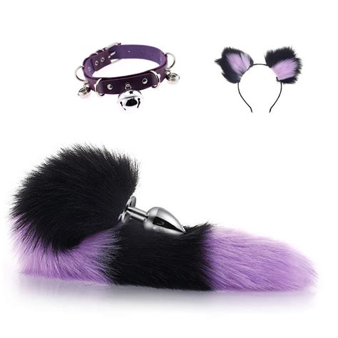 Black And Purple 3 Pcs Sm Sex Toy Set Fox Anal Tail Set With Ears