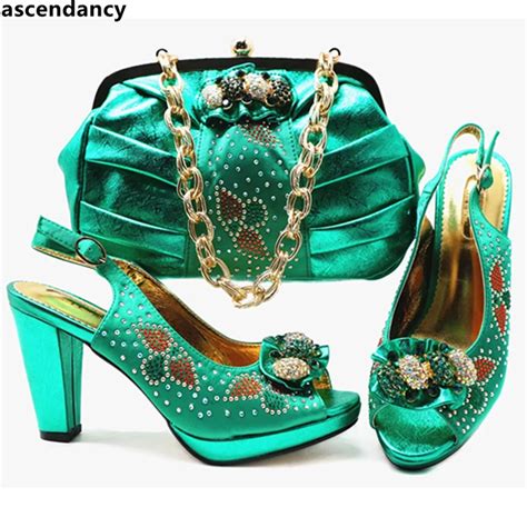 Latest African Shoes And Bags Matching Set High Quality Nigerian Women Party Shoes And Bag Sets