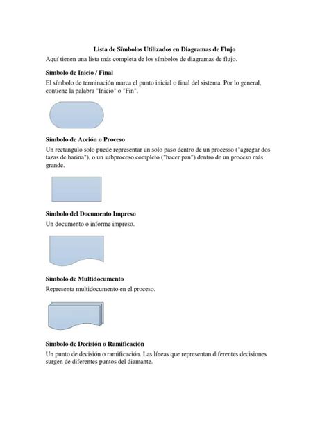 Lista De Símbolos Utilizados En Diagramas De Flujo Información