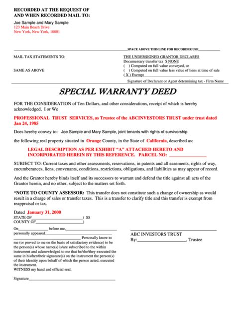 Special Warranty Deed Form Printable Pdf Download