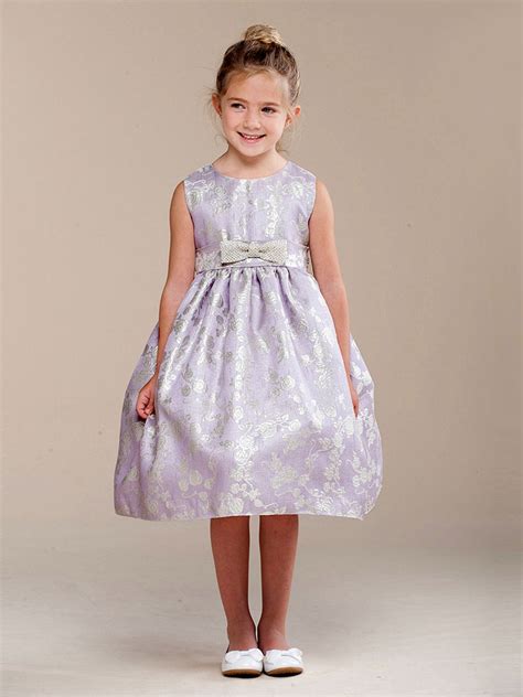 Lilac Glitter Rose Pattern W Bow Flower Girl Dress
