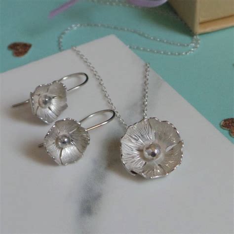 Handmade Silver Flower Jewellery Set By Shropshire Jewellery Designs