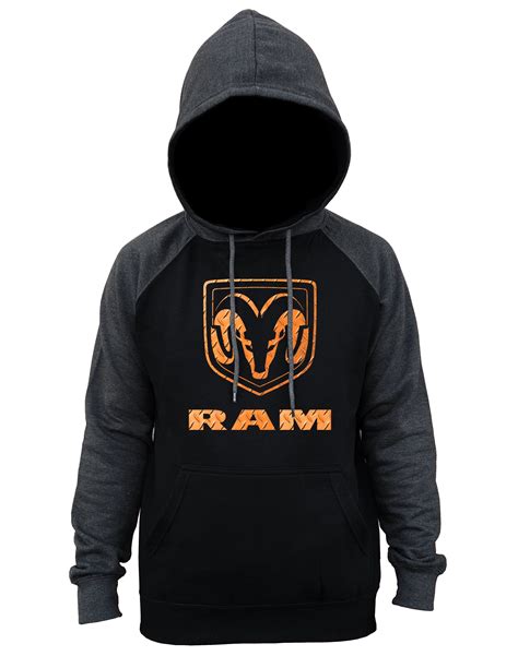 Mens Ram Logo Dodge Blackcharcoal Raglan Baseball Hoodie Sweater