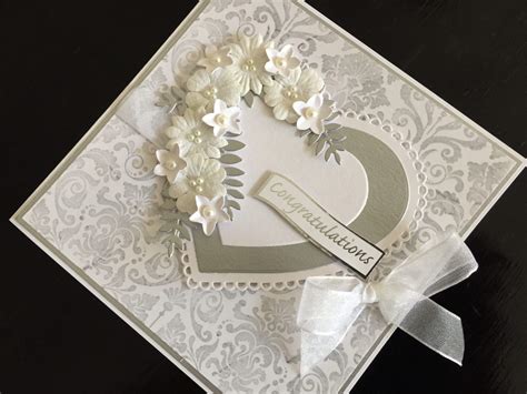 Silver And White Hand Made Wedding Card With Flowers Wildwarehouse