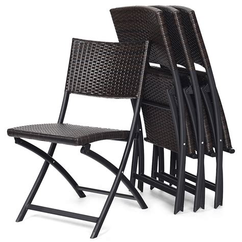 Great quality and affordable prices. 4 PCS Patio Folding Deck Sling Back Rattan Chair Camping ...