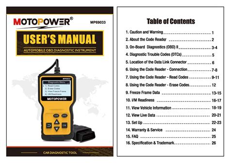 Motopower Mp Car Obd Scanner Code Reader User Manual