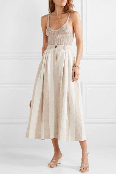 Mara Hoffman Net Sustain Tulay Pleated Striped Organic Linen Midi Skirt Net A Porter Com