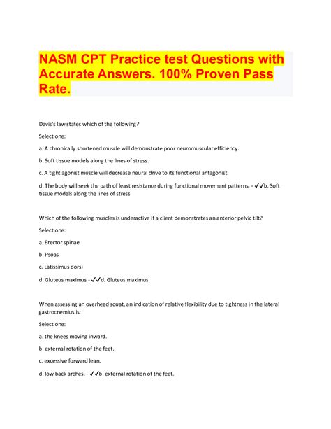 Nasm Cpt Practice Test Questions With Accurate Answers 100 Proven Pass Rate Endurance