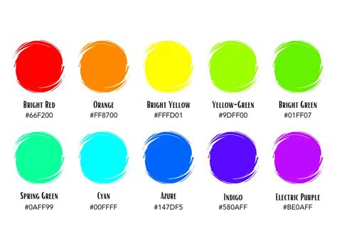 Bright Colors With Names Rgb Cmyk And Hex Codes