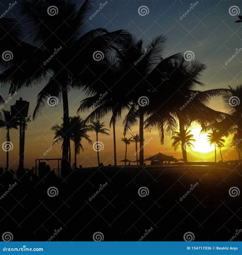 Sunset At Ipanema S Beach With The Palms Stock Photo Image Of Palms