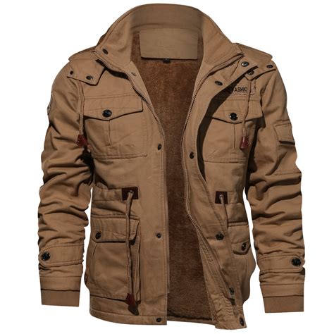 Mens Winter Fleece Warm Hooded Multi Pockets Casual Cotton Jacket