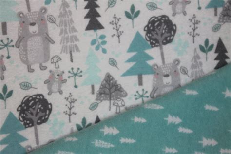 Hemstitched Forest Friends Mint Flannel Baby Blanket With 2 Etsy
