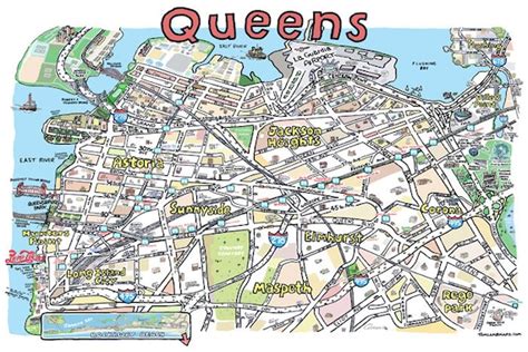Items Similar To Queens Ny Map Print Hand Drawn New York Art Home