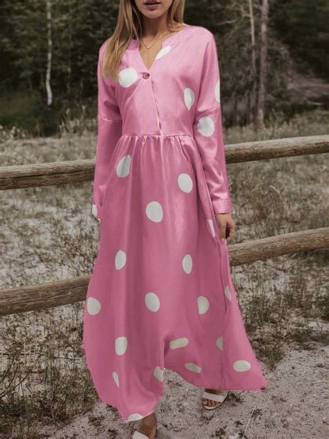 Women Polka Dots Maxi Dresses Shift Daily Boho Printed Dresses Noracora
