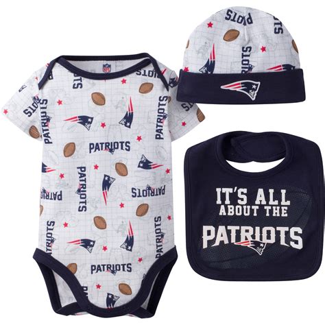 Nfl New England Patriots Baby Boys Bodysuit Bib And Cap Outfit Set 3
