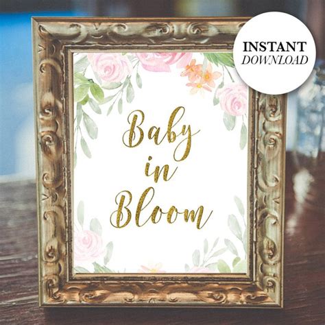 Baby In Bloom Sign Baby Shower Favor Sign Printable Pdf Etsy
