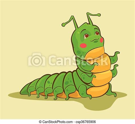 Cute Green Caterpillar Vector Flat Cartoon Illustration Canstock