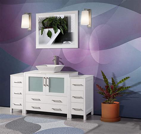 60 inches anvava 61 bathroom vanity top engineered stone with double rectangle undermount ceramic sink, backsplash and single faucet hole carrara white marble color by anvava $799.99 Vanity Art Ravenna 60 inch Bathroom Vanity in White with ...