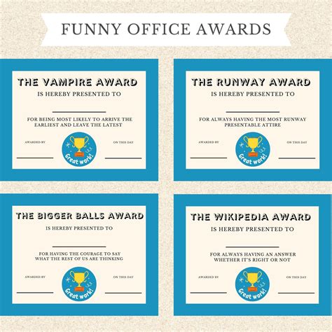 Funny Office Coworker Awards Funny Employee Award Printable Bundle