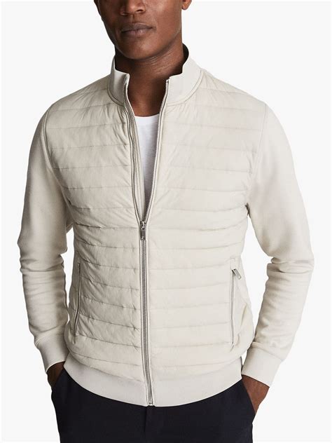 Reiss Flintoff Quilted Hybrid Jacket Stone At John Lewis And Partners