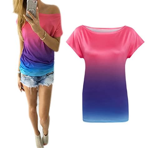 2016 Summer Rainbow T Shirt Women Fashion Short Sleeve Colorful Tops