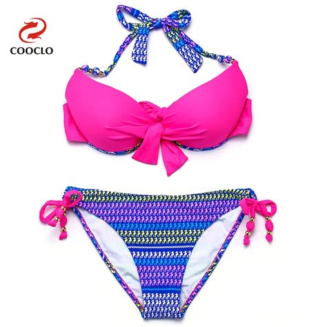 cooclo 2019 sexy bikini set female swimsuits solid color bikinis push up women swimweartie side