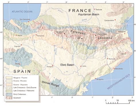 Map Of The Pyrenees Combining Topography And Geology The Pyrenean