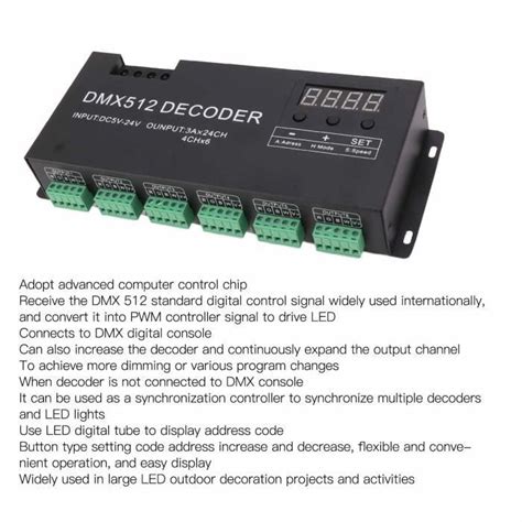 Duokon pilote de gradateur RGBW DMX512 Décodeur DMX 24 canaux Affichage