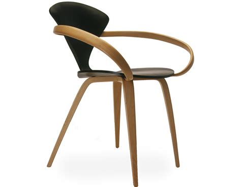 Cherner upholstered arm chair designed by norman cherner, 1958 made in usa 27w x 31.5h with 18h seat white oak frame with spinneybeck white leather fully upholstered seat pad is 3/4 also available as a side chair without arms shipping is $80 per chair. Cherner Arm Chair - hivemodern.com