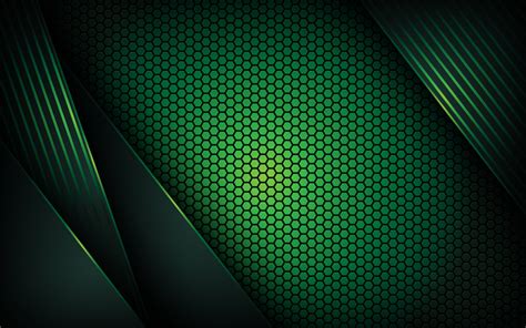 Dark Abstract Green Light Background With Hexagon Mesh Pattern