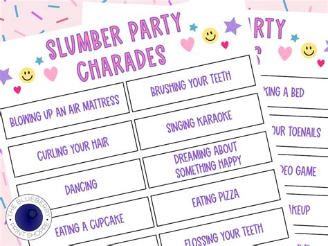 Slumber Party Game Charades Pictionary Sleepover 26 Fun Phrases To Act
